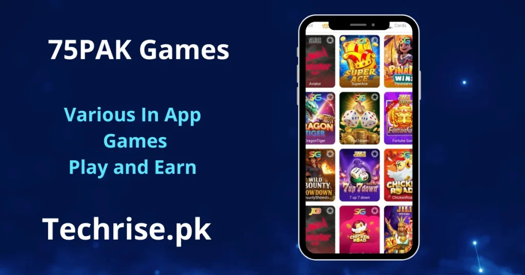 75PAK games list showing Aviator, Dragon Tiger, Wild Bounty Showdown and more