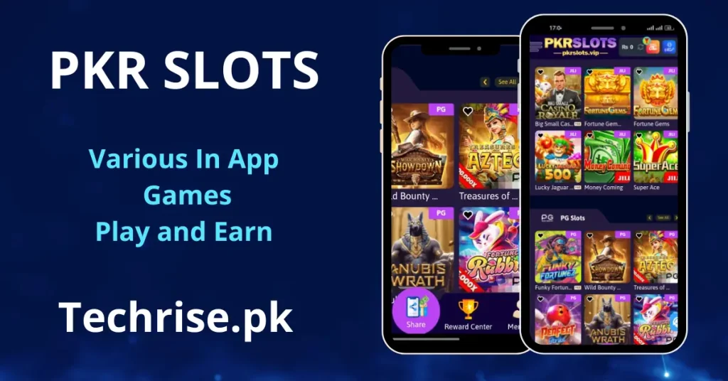 PKR Slots mobile app dashboard displaying a wide collection of available slot and casino games to play.