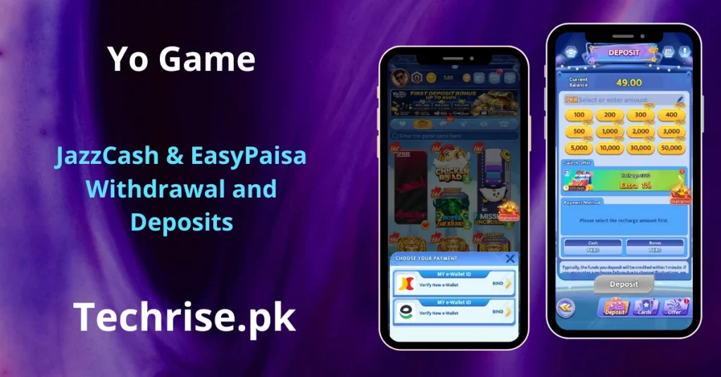 Yo Game JazzCash and EasyPaisa deposit and withdrawal interface