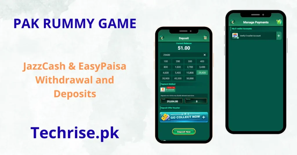 Pak Rummy Deposit and Withdraw with JazzCash & EasyPaisa - Instant payments, secure transactions and fast cashout options on Techrise.pk mobile app