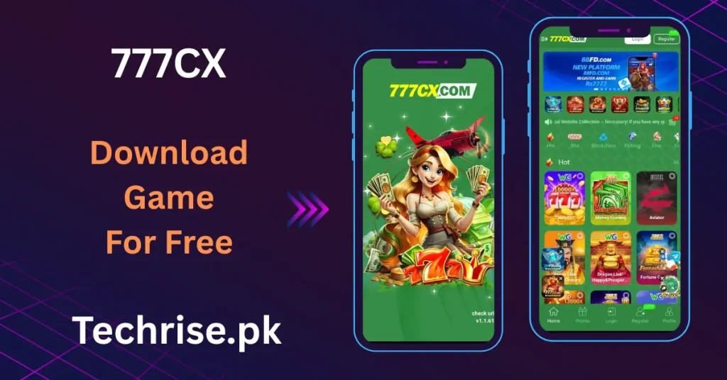 777CX.com game app interface featuring hot games like Crazy777, Money Coming, Aviator, Dragon Link, Fortune Games across slot, blockchain and fishing categories. 777CX APK Download for free from Techrise.pk and earn real PKR rewards in Pakistan.
