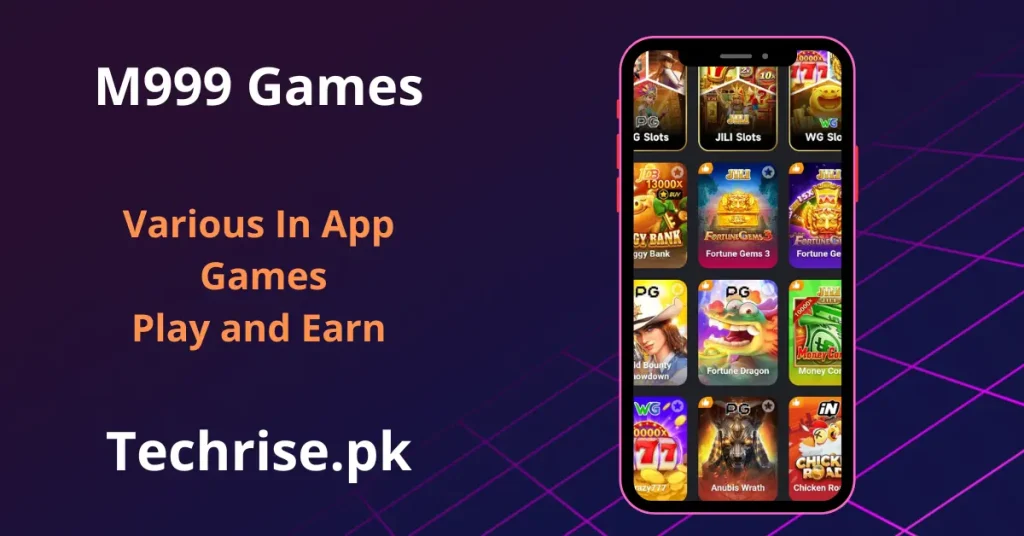 M999 Game screenshot displaying PG Slots, JILI Slots, Fortune Gems and Chicken Road games available in the app.