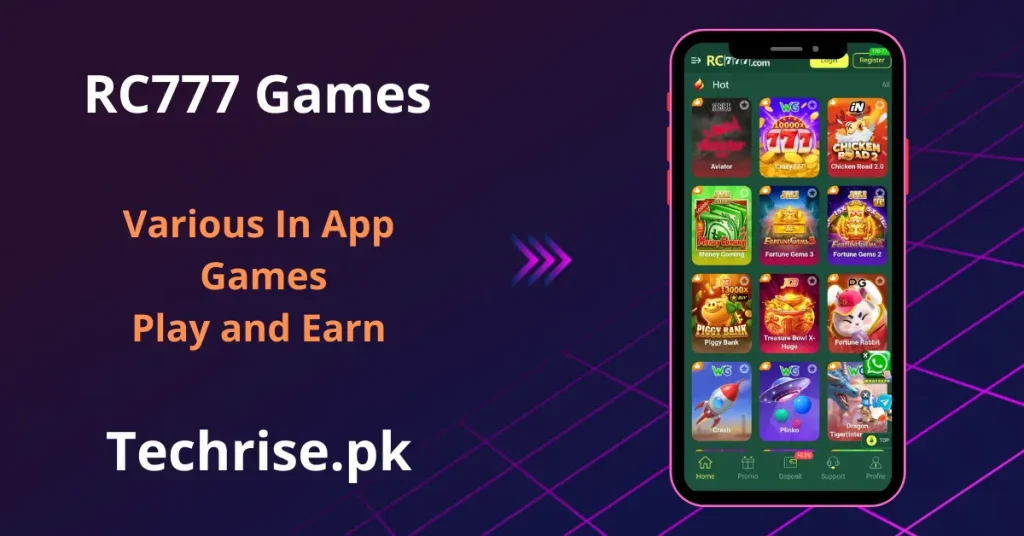 RC777 deposit and withdrawal screens supporting JazzCash and EasyPaisa payment methods.
Quick RC777 transactions with instant deposit bonuses and secure receiving accounts.