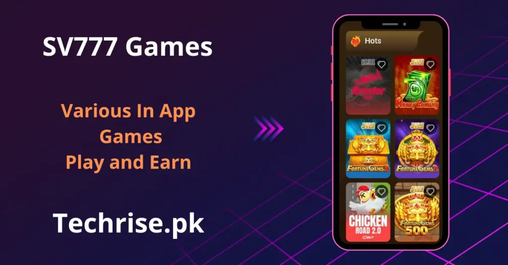 SV777 in-app games including Fortune Gems, Chicken Road 2.0, and Money Coming. Play various games and earn on SV777.