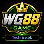 WG88 Game official logo with gold crown badge on a dark green background. WG88 APK download logo featured on Techrise.pk for Pakistani gaming app download links and guides.