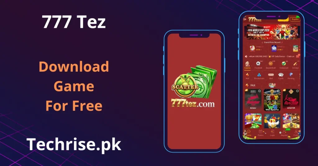 777tez app home interface showing Aviator, sports betting and slot games for players.