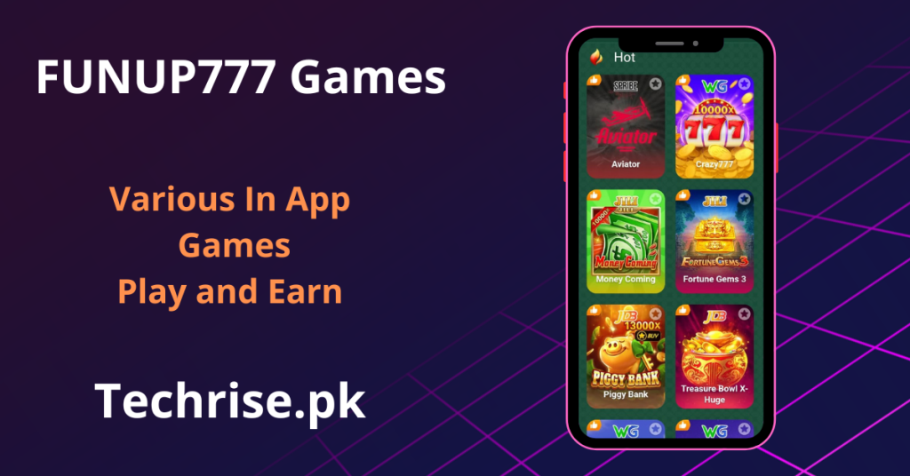 Funup777 games screen showing Aviator, Crazy777, slot games and other casino games