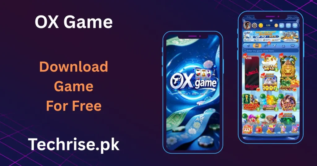 OX Game app home interface showing slot games and deposit bonus offers for Pakistani players.